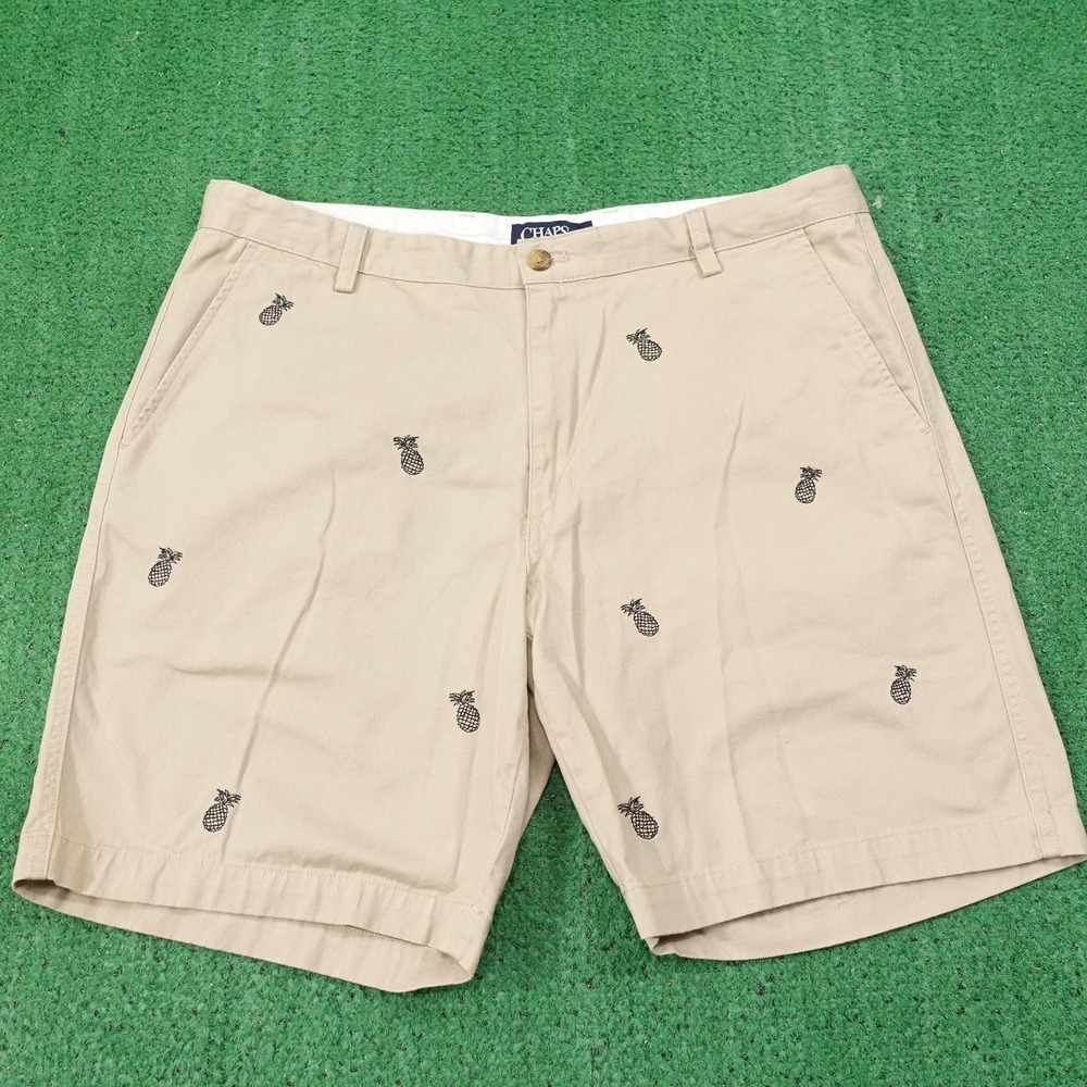Chaps‎ Shorts Mens 38 Beige Chino Cotton Embroidered Pineapple Pockets 9 Inseam